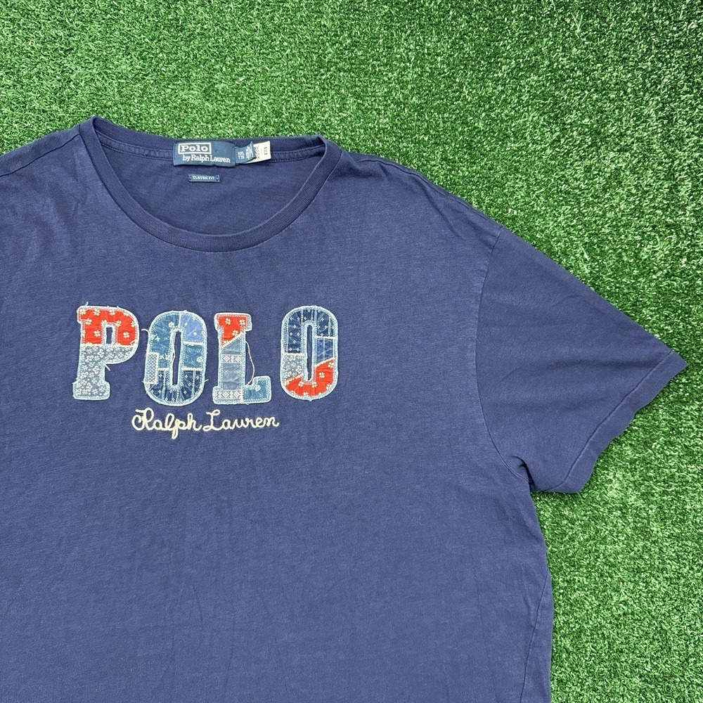 Polo Ralph Lauren Men's Short Sleeve Graphic T-Shirt 2XL Blue Embroidered Denim